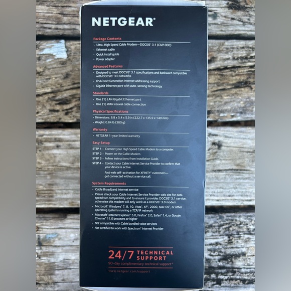 NETGEAR CM1000 Ultra-High Speed DOCSIS 3.1 Cable Modem Black M8 - Picture 7 of 8